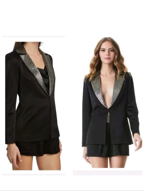 Alice + Olivia eve emblishment beaded Norch collar satin blazers Size 0 With Def - Picture 2 of 16